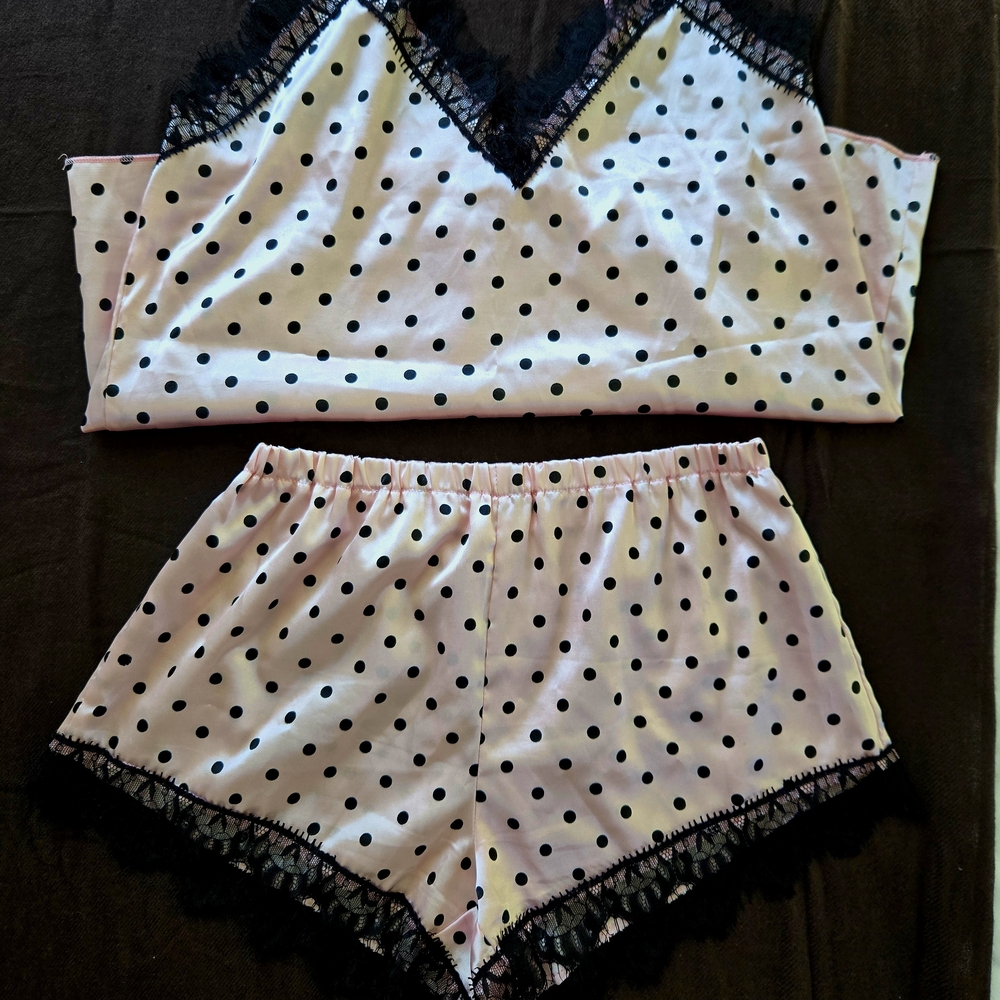 SHEIN Pink Polka Dot Lace Sleepwear Set